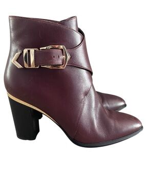 Stella Luna Amber/Brown Leather Gold Accent 3" Block Heel Ankle Boots (EU 36)